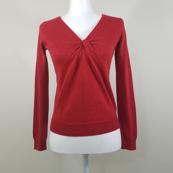 Michael Kors Sweaters - Michael Kors Metalic Red V-Neck Sweater Size P